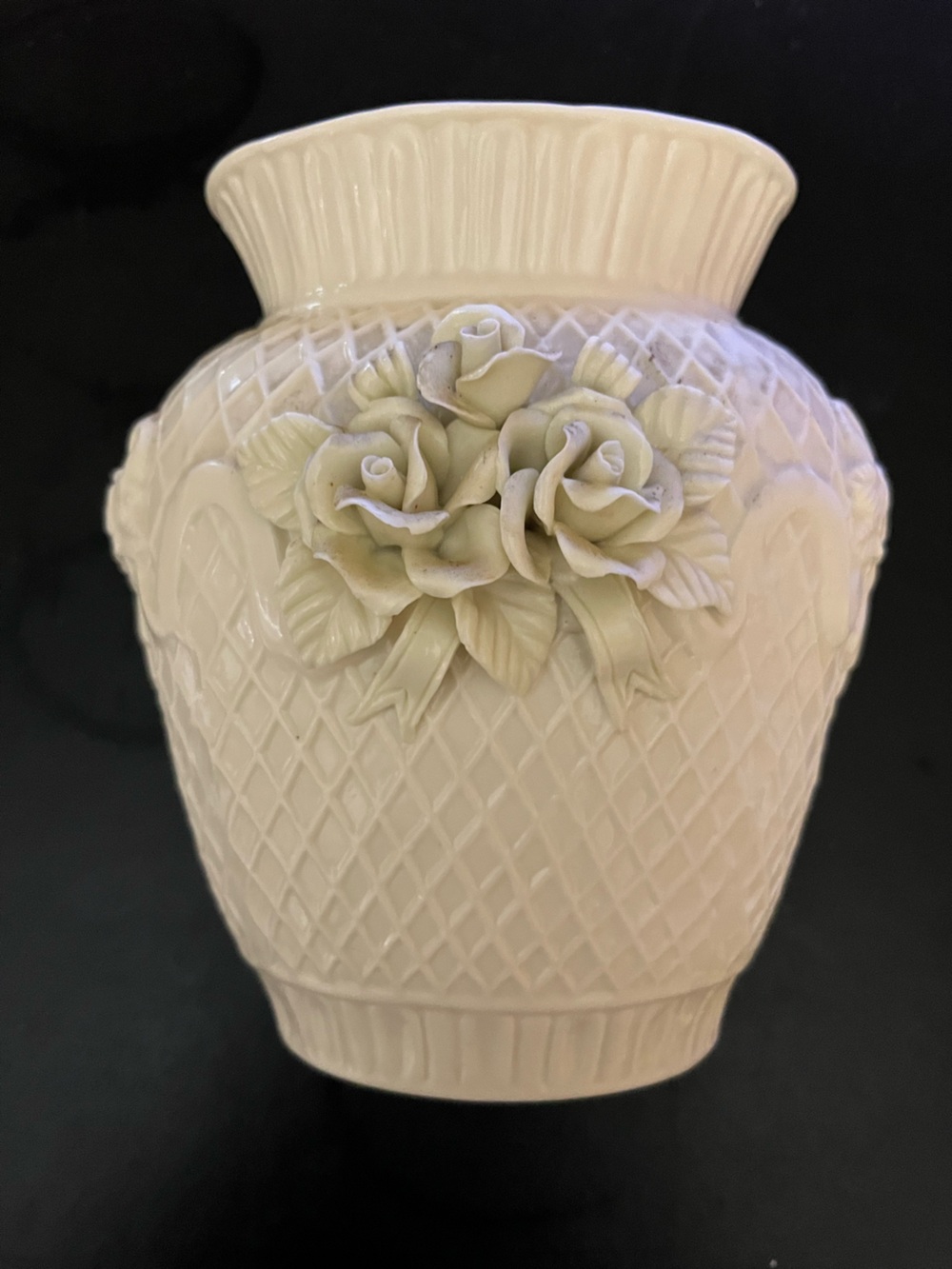 Cream Floral Relief Accent Vase - Unknown Brand